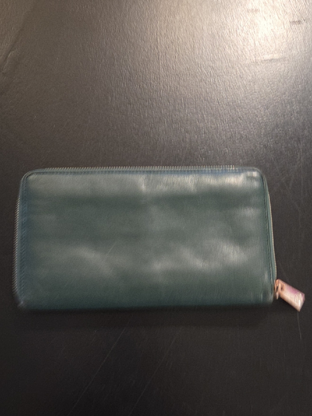 Valentina Green Zip-Around Leather Wallet with Rose Gold Pull